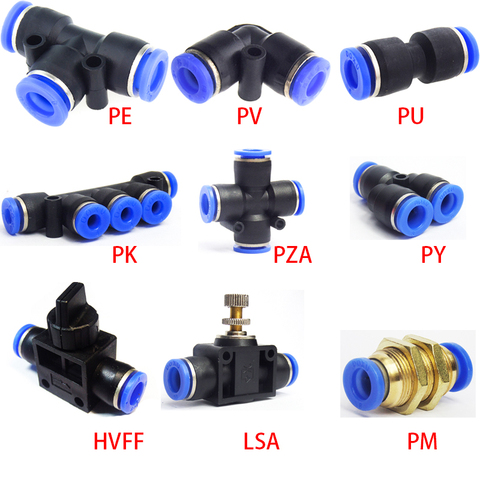 High quality PE/PU/PV/PM/PZA/PK/PY/HVFF/LSA 4-12mm Pipe Hose Connector Quick Release Air Push In Pneumatic Fittings ► Photo 1/6