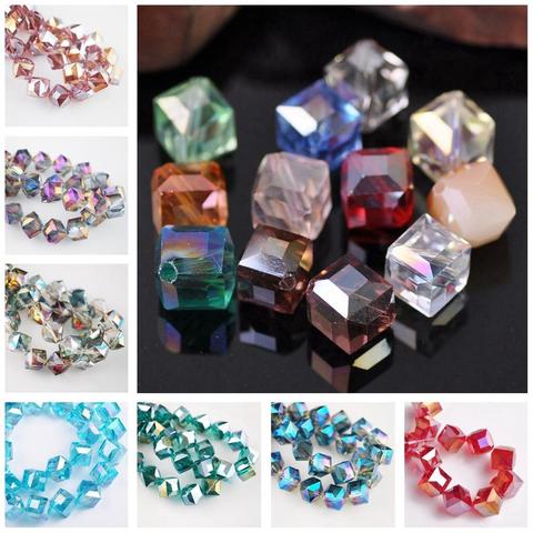 10pcs Diagonal Hole 9mm Cube Square Faceted Crystal Glass Loose Crafts Beads for Jewelry Making DIY ► Photo 1/3