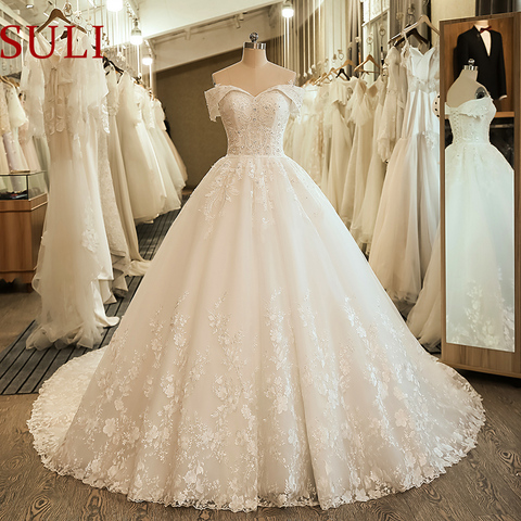 SL-5061 Off the Shoulder Wedding Bridal Dress Ball Gown  Embroidery Lace applique Boho Wedding Dress 2022 ► Photo 1/6
