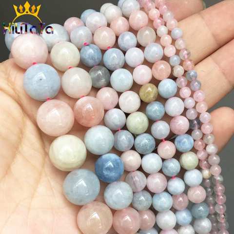 Natural Genuine Colorful Morganite Stone Beads Round Loose Beads For Jewelry Making DIY Bracelet Accessories 15'' 4/6/8/10/12mm ► Photo 1/6