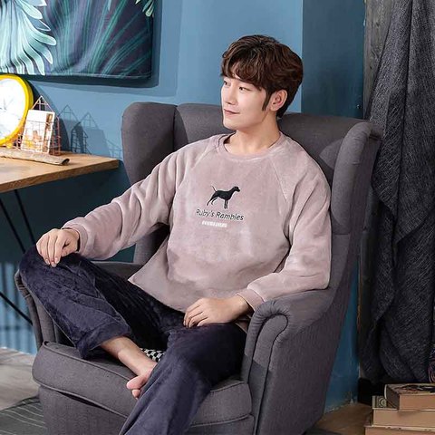 2022 New Style Men's Pajamas Set Autumn Winter Warm Flannel Thicken Male Pajamas Sets Long Sleeve Sleepwear Top +Pant Leisure ► Photo 1/5