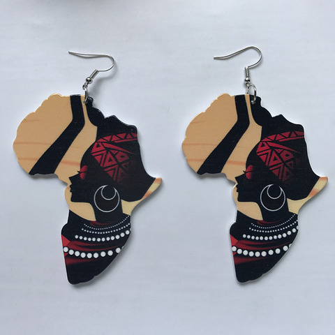 Black Queen Wood Africa Map Ankh Earring Vintage Party African Afro Jewelry Wooden DIY Club Gift ► Photo 1/6