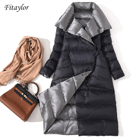 Fitaylor  Women Double Sided Down Long Jacket Winter Turtleneck White Duck Down Coat Double Breasted Warm Parkas Snow Outwear ► Photo 1/6