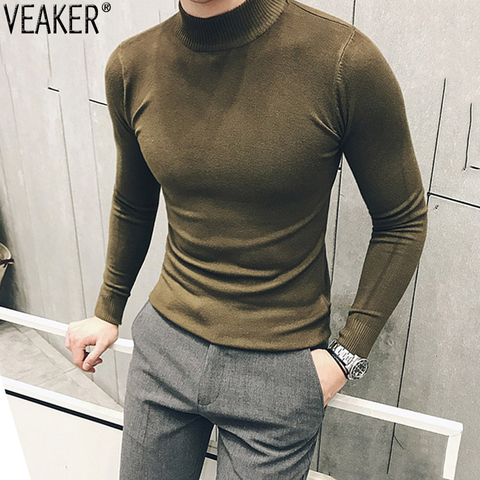 2022 Autumn New Men's Turtleneck Sweaters Male Slim Fit Solid Color High Neck Sweater Men Long Sleeve Knitted Pullover Tops 3XL ► Photo 1/6