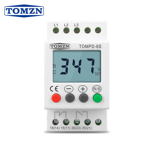 3 Phase Din rail adjustable Under Over Voltage Protector Voltage Monitoring Sequence Protection Relay ► Photo 1/6