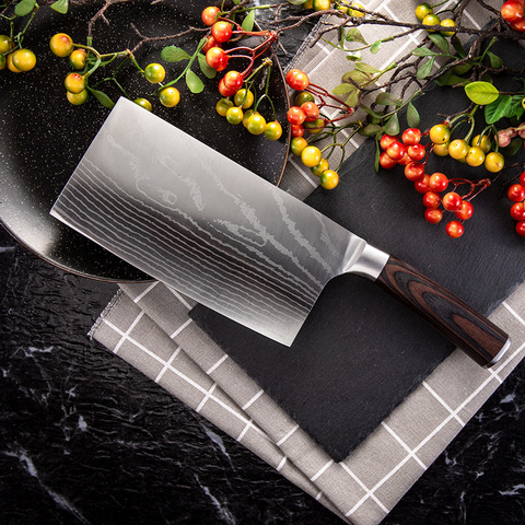 Meat Chopping Knife Chinese Cleaver Vegetable Slice Chef Kitchen Knife Laser Damascus 5cr15 Stainless Steel Razor Sharp ► Photo 1/6