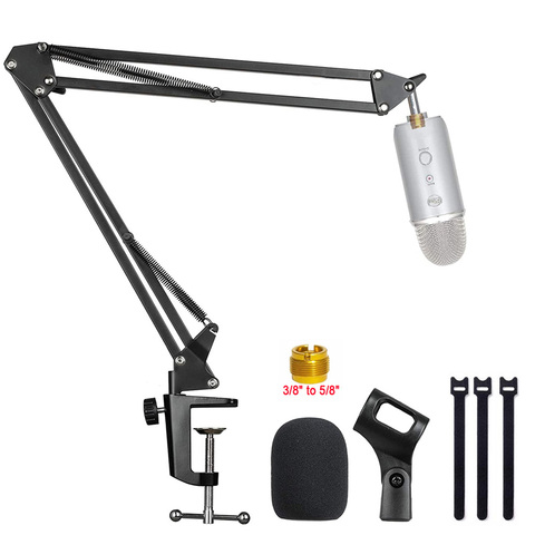 NB-35 Microphone Stand Desk Adjustable Suspension Boom Scissor Arm Stand For Blue Yeti Blue Snowball iCE With Mic Windscreen ► Photo 1/6