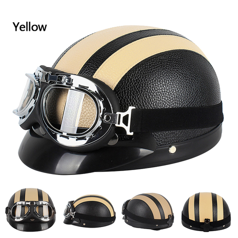Hot Sell Brown Synthetic Leather vintage Motorcycle Motorbike Vespa Open Face Half Motor scooter Helmets & Goggles ► Photo 1/6