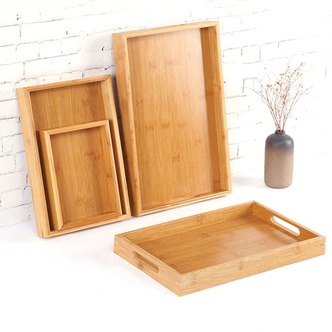 Wooden Bamboo Serving Tray Kung Fu Tea Cutlery Trays Storage Pallet Fruit Plate Decoration Japanese Food Rectangular Plates ► Photo 1/6