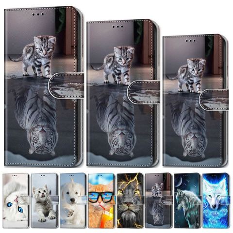 Cat Tiger Kids Cute Flip Case For Huawei Honor 20 Lite V20 10 9 8 Lite 20i 10i 9i 8A 8C 8X 8S Y5 Wolf Cartoon Cover Wallet D08F ► Photo 1/6