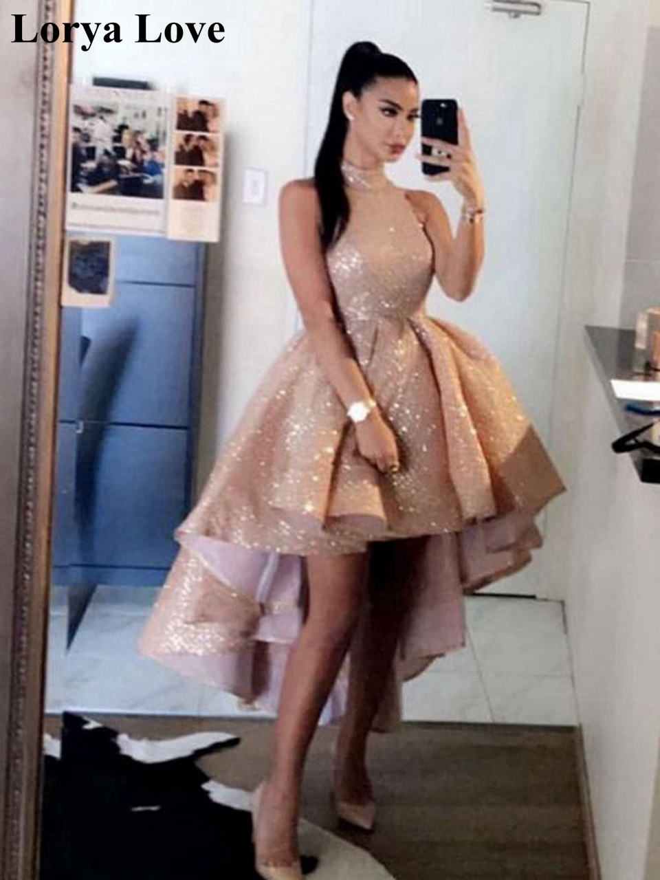 Elegant Rose Gold Prom Dresses 2020 Women Formal Party Night Evening Dress Sexy Short Front Long Back Sleeveless Vestido De Gala - Price history & Review | AliExpress Seller - Lorya Weddings