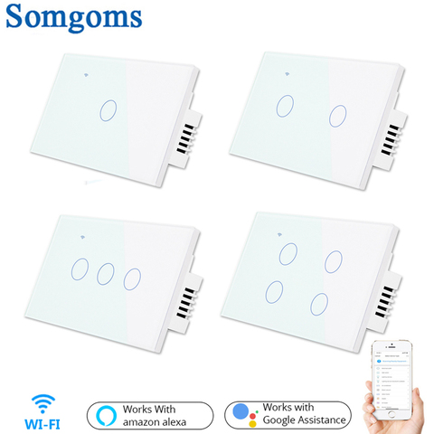 Wifi Wall Touch Sensitive Switch Remote Control 1 2 3 4 Gang Wireless Led Light Smart Touch Screen Switch Glass US Standard ► Photo 1/6