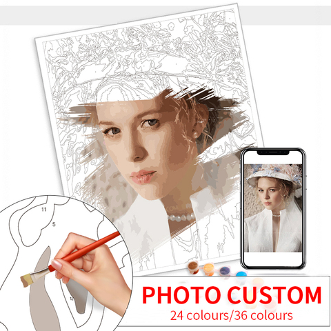 24/36 Color Personalised Paint By Numbers Photo Custom DIY Oil Painting By Number Picture Canvas Portrait Family Children Photo ► Photo 1/6