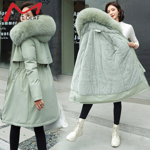 2022 winter women's down cotton parkas mid-length large fur collar plus velvet coat female down thick warm jacket ► Photo 1/5