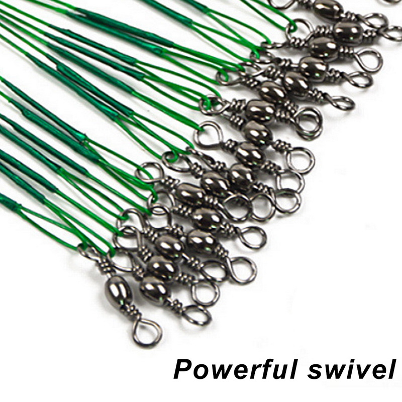 100pcs/lot  Stainless Steel Fishing Wire Leader with Snap and Swivel 12~30cm 