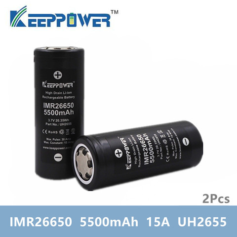 2 pcs KeepPower IMR 26650 battery IMR26650 5500mAh 15A discharge 3.7v lithium battery drop shipping Original batteria ► Photo 1/2