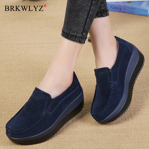 Women Flat Platform Loafers Ladies Elegant Suede Leather Moccasins Shoes Woman Slip On Moccasin Women's Blue Casual Shoes ► Photo 1/5