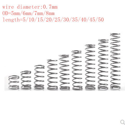 20pcs/lot 0.7mm Stainless Steel  Micro Small Compression spring OD  5mm/6mm/7mm/8mm length 10mm to 50mm ► Photo 1/1