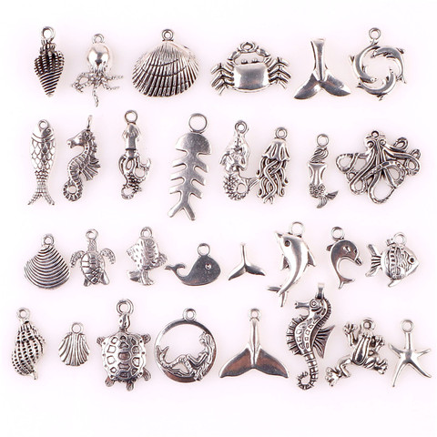 30PCS Alloy Mixed Ocean Animal Shell Fish Charms Antique Silver Jewelry Making Pendant Findings Accessory 23551 ► Photo 1/4
