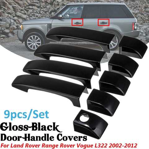 9pcs Gloss Black Door Handle Covers Trim For Land Rover Range Rover L322 2002 2003 2004 2005 2006 2007 2008 2009 2010 2011 2012 ► Photo 1/6