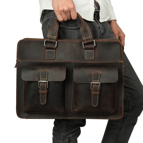 JOYIR 2022 Vintage Men's Cow Genuine Leather Briefcase Crazy Horse Leather Messenger Bag Male Laptop Bag Men Business Travel Bag ► Photo 1/6