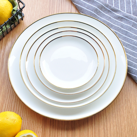 Gold Edge Ceramic Plate Dish White Porcelain Tableware Western-style Dinner Dishes and Plates Sets ► Photo 1/5