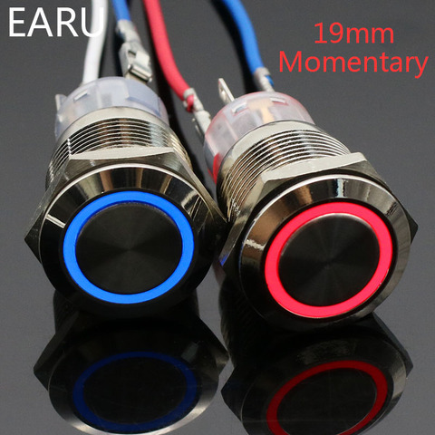 1pc 19mm Waterproof Momentary Stainless Steel Metal Doorbell Push Button Switch Colorful LED Light Horn Car Auto Engine PC Power ► Photo 1/6