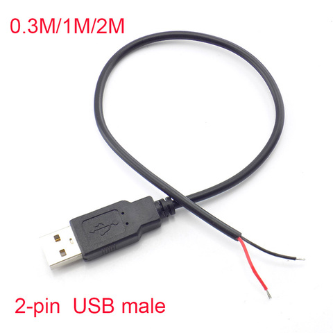 5V USB 2.0  2 Pin 2 Wire diy usb Male Jack Connector Cable Power Charge Extension Cable Cord 0.3m/1m/2m Connector Adapter ► Photo 1/6