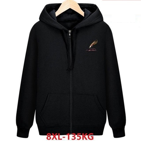 Men's large size zipper hooded sweatshirt 5XL 6XL 7XL 8XL autumn and winter thick black large size casual jacket ► Photo 1/6