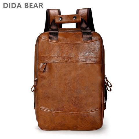 DIDA BEAR 2022 New Men Backpack PU Leather Bagpack Large laptop Backpacks Male Mochilas Casual Schoolbag For Teenagers Boys ► Photo 1/6