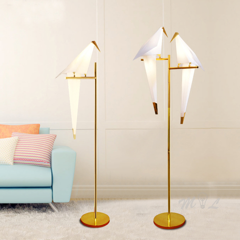 Led Bird Paper Floor Lamp Home Deco Modern Gold Standing Lamp Bedroom Living Room Origami Floor Light Study Reading Beside Lamp ► Photo 1/6