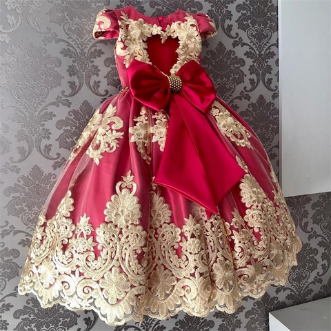 Girls Lace flower Princess Dress Birthday Party Vestidos Kids Christmas Dress Children Elegant Wedding Ball Gown Xmas Clothing ► Photo 1/6