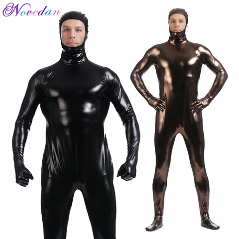 Men Metallic Wetlook Latex Open Face One Piece Bodysuit Zentai Suit Shinny Faux Leather Catsuit Fetish Cosplay Costume Club Wear ► Photo 1/6