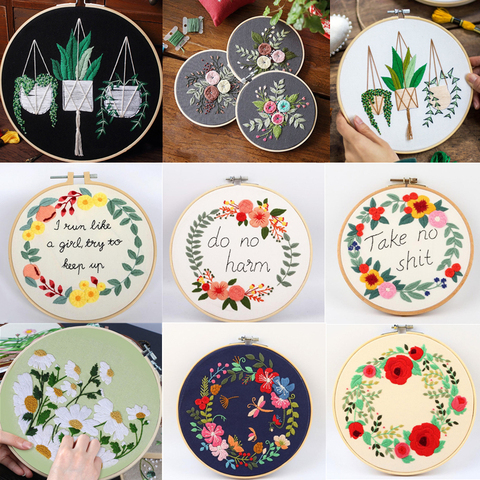 DIY Flowers Plants Pattern Embroidery Set Needlework Tools Printed Embroidery Fabric Round Embroidery Kit DIY Sewing Craft Kit ► Photo 1/6