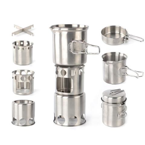 Outdoor Stove Stainless Steel Wind-proof Wood Stove Portable Hiking Camping Stove Heating Stove Oven Stove Pot Set Accessories ► Photo 1/6
