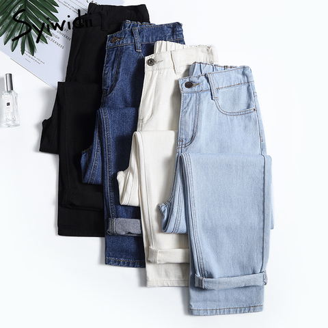 4 color mom jeans woman elastic waist high wais plus size denim Pants boyfriend jeans for women Washed Cotton 2022 fashion new ► Photo 1/6
