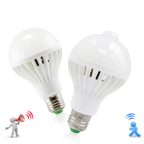LED lamp PIR Infrared Motion/Sound+Light Sensor Control E27 3w 5w 7w 9w 12w automatic Smart Sensor White Lampada LED Bulb light ► Photo 1/6