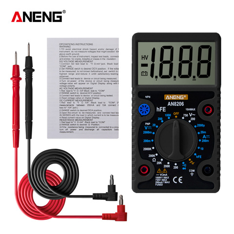 ANENG AN8206 Mini Digital Multimeter LCD Large Screen Display Wave Output Ampere Voltage Ohm Tester Overload Protection ► Photo 1/6