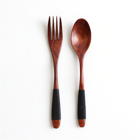 Natural Wooden Spoon & Fork Dinner Kit Rice Soups Utensil Cereal Handmade  Home Tableware Dinnerware Cutlery For Kicthen ► Photo 1/6