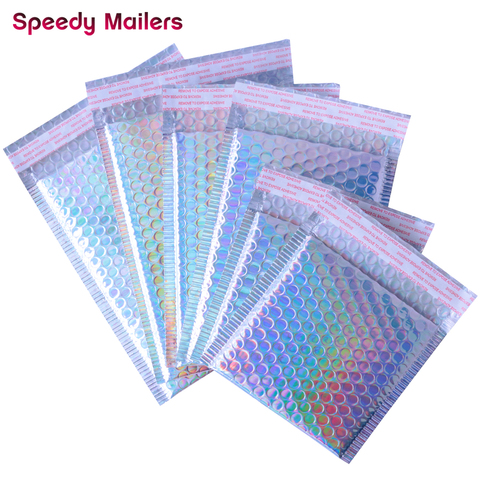 10PCS Metallic Foil Bubble Mailer Makeup Gift Bag Colorful Padded Wrap Packaging Bubble Envelope Padded Laser Silver Mailing Bag ► Photo 1/6