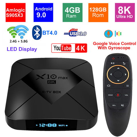 X10 MAX 8K TV BOX Android 9.0 Amlogic S905X3 4G RAM 128GB ROM 5G Dual WIFI BT4.0 USB 3.0 LED Display HDR H.265 8K Set Top Box ► Photo 1/6