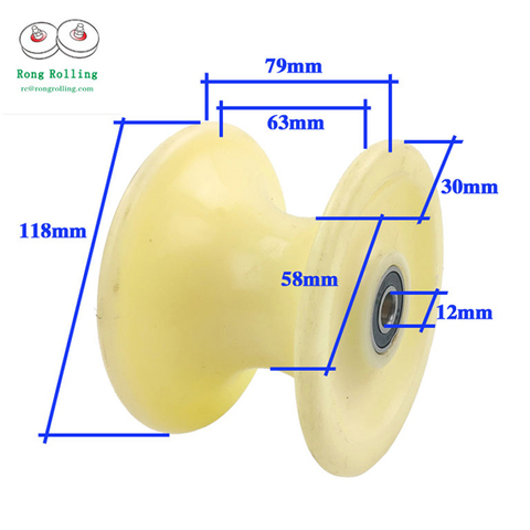 Sliding nylon roller,transmission wheel, limit wheel, guide wheel/pulley/rollers U-groove diameter 60mm,,double bearing  6201RS. ► Photo 1/3