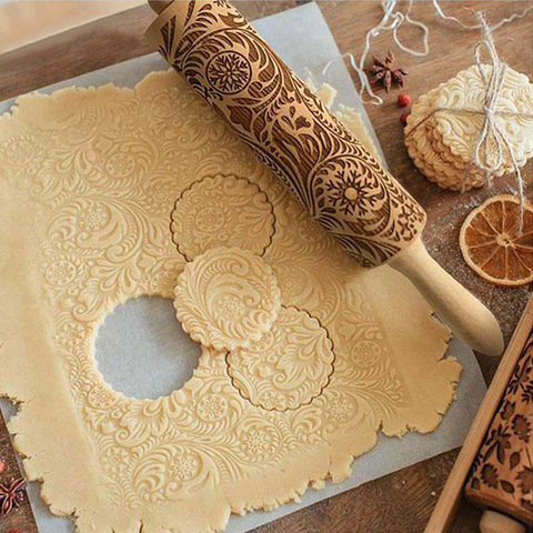 1PC Embossing Engraved Rolling Pin Baking Tool Cookie Fondant Cake Dough Roller Patterned Rolling Pin Kitchen Accessories ► Photo 1/6