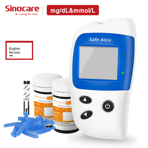 (mg/dL VS mmol/L)Sinocare Safe Accu2 Diabetes Glucometer GLM with 50 Test Strips 50 Lancets Blood Glucose Meter Blood Sugar Test ► Photo 1/6