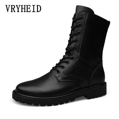 VRYHEID Lovers Popular Motocycle Boots Men Winter Combat Boots Non-slip Men's Genuine Leather Military Boots Army Big Size 35-52 ► Photo 1/6