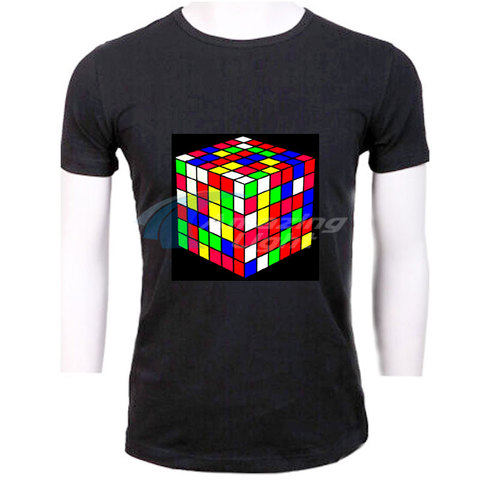 LED t shirt Music Colorful Rubik's Cube light up el panel t-shirt  sound activated flashing el panel t-shirt ► Photo 1/6