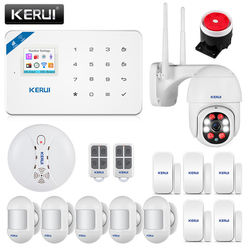 KERUI Home Security Alarm System W18 GSM WIFI Connection Mobile APP Receiving Color Screen Wireless Security Burglar Alarm Kit ► Photo 1/5