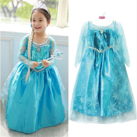 Kids Baby Girl Blue Fancy Dress Frozen Anna Elsa Cosplay Costume Dresses Princess Queen Party Gown Tulle Dresses 4-8 Years ► Photo 1/6
