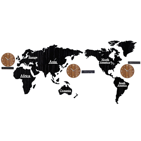 Wall Clock DIY 3D World Map Large Wooden MDF Digital Wall Clock Wood Watch Modern European Style Round Mute Relogio De Parede ► Photo 1/6