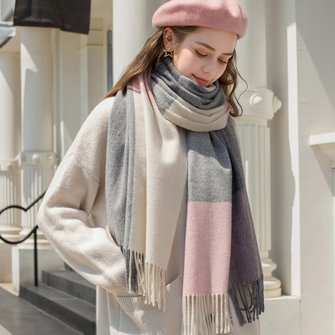 New Fine Plaid Wool Scarf Neck Warmer Women Thicken Cashmere Shawls Wraps Tassel Echarpe for Ladies Winter Scarves Foulard Femme ► Photo 1/6